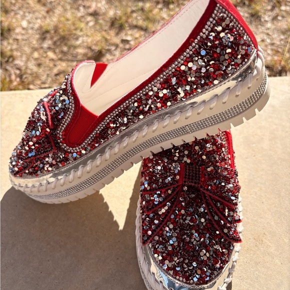 Undefined Shoes - Red Sequin Women's Slip-On Shoes size 7